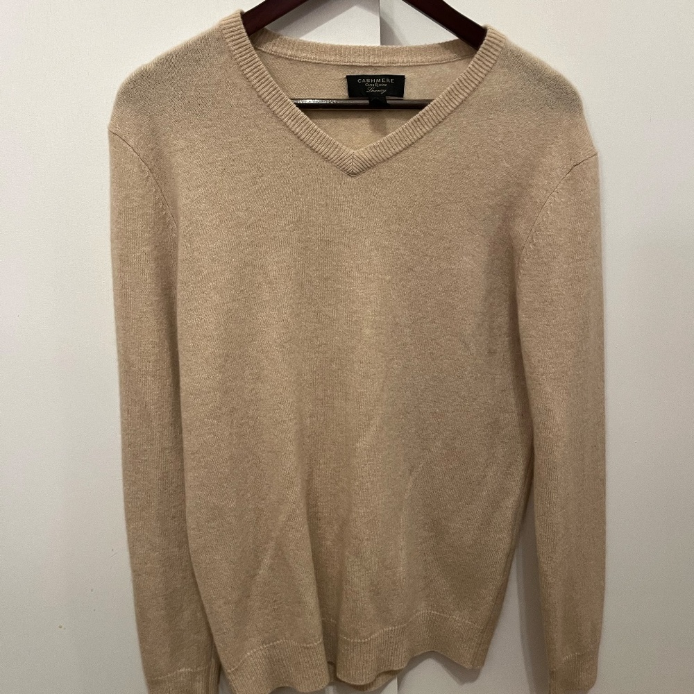 100% Cashmere Club Room Luxury Tan V Neck Sweater S